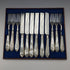 Late 19th Century British Antique White Mother of Pearl Handle Fruit Cutlery Set of 6 Pairs with Tray